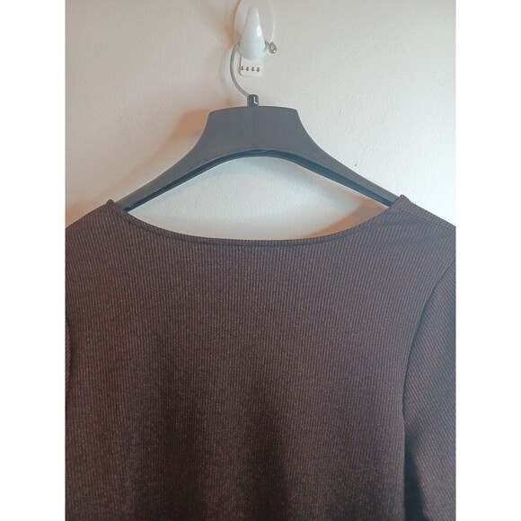 Old Navy V Neck Pullover Knit Top 3X Brown Glitter Ribbed Longsleeve Casual Boho - Picture 8 of 8